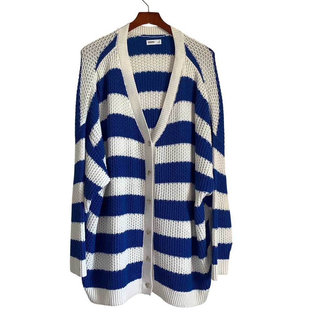 Sonoma Goods For Life Womens 3X Blue White Striped Knit Button Front Cardigan - Picture 9 of 12